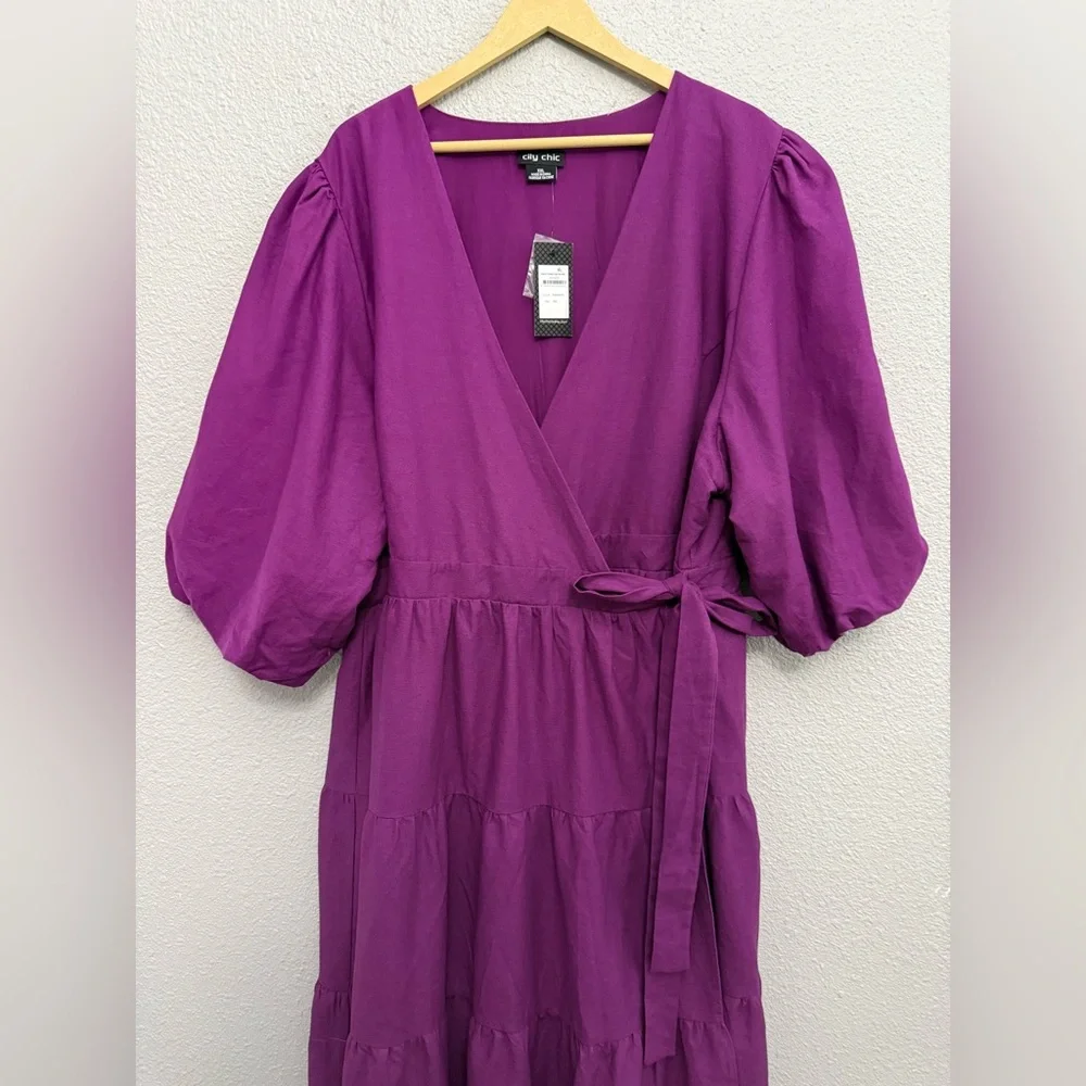 NWT City Chic English Rose Maxi in Magenta Size XXL Linen‎ Blend - Picture 4 of 8